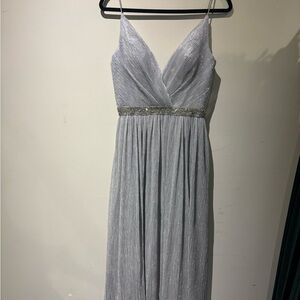 Silver Sparkly Midi Dress Sz 6 Sleeveless V-Neck Cocktail Party Wedding Guest